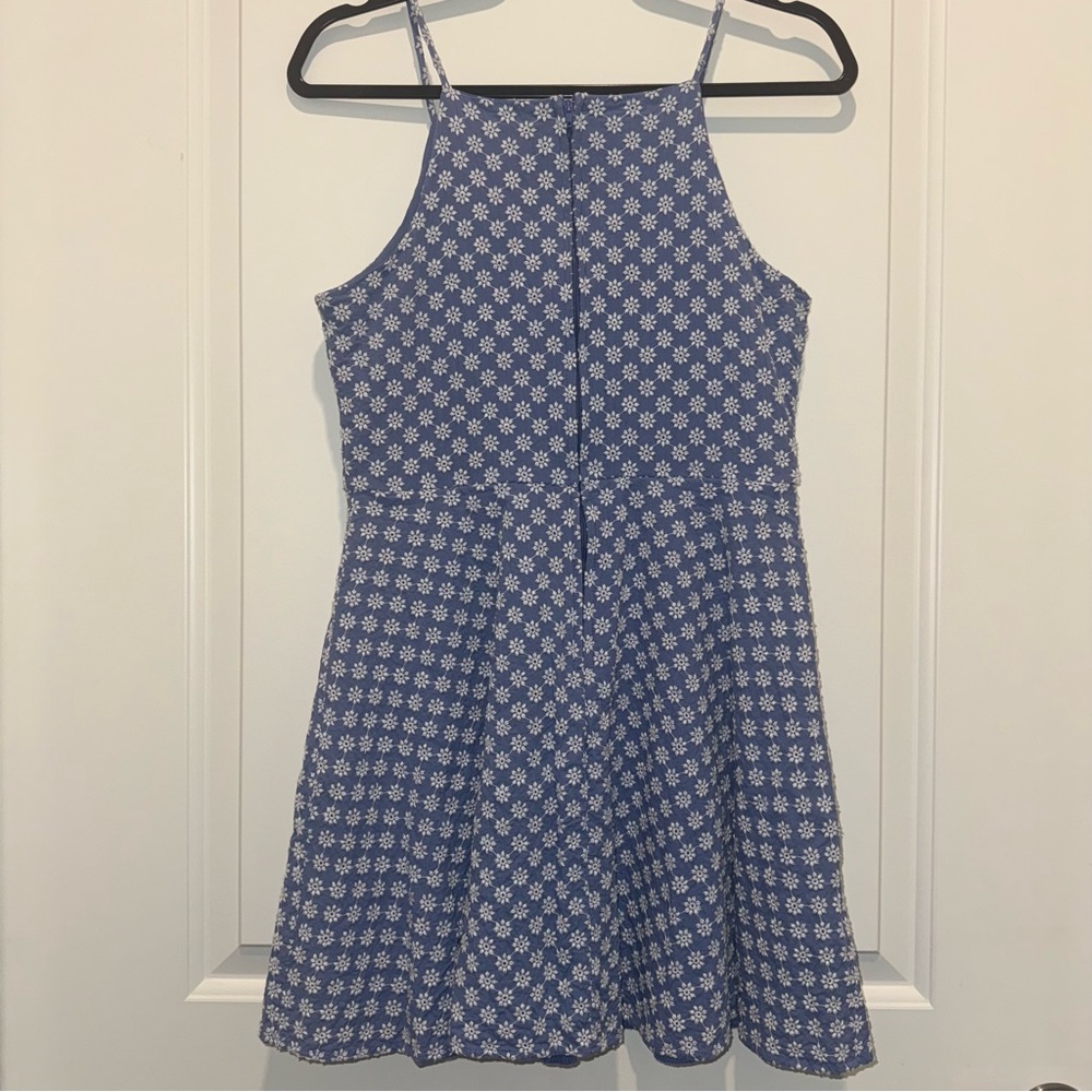 Francesca’s Blue & White Embroidered A-Line Halter Mini Dress - Picture 4 of 5